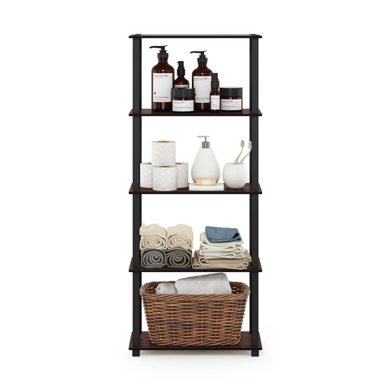Pemberly Row Turn-S-Tube Wood 5-Tier Shelf Display Rack in Cherry/Black