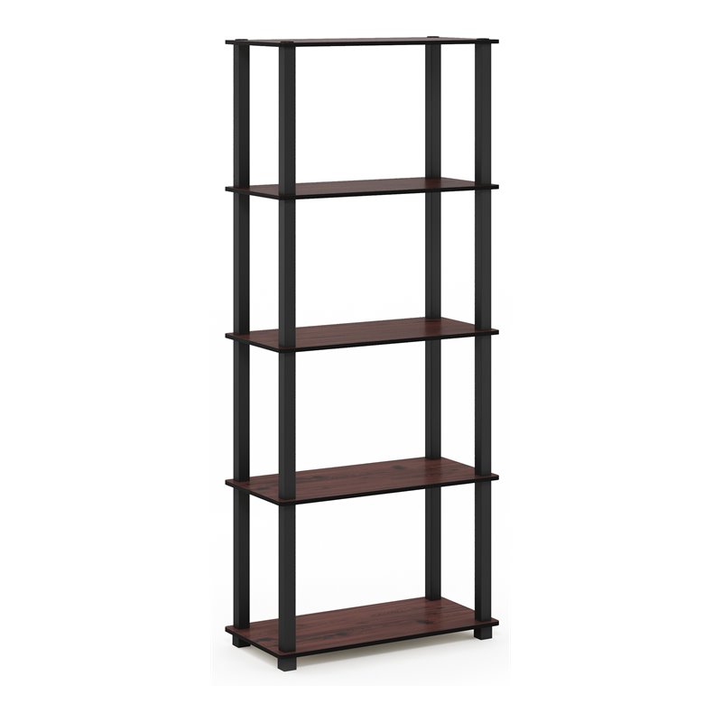 Pemberly Row Turn-S-Tube Wood 5-Tier Shelf Display Rack in Cherry/Black