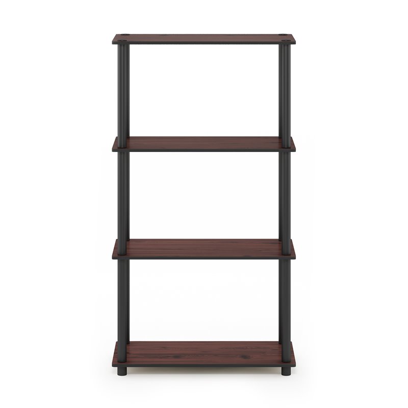 Pemberly Row Turn-N-Tube Wood 4-Tier Shelf Display Rack in Cherry/Black