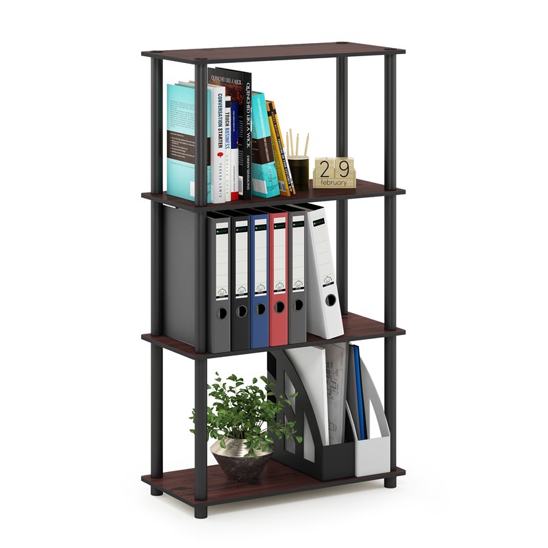 Pemberly Row Turn-N-Tube Wood 4-Tier Shelf Display Rack in Cherry/Black