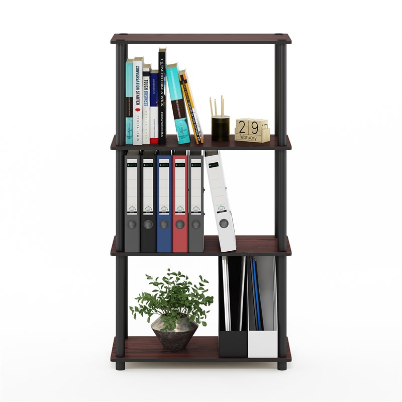 Pemberly Row Turn-N-Tube Wood 4-Tier Shelf Display Rack in Cherry/Black