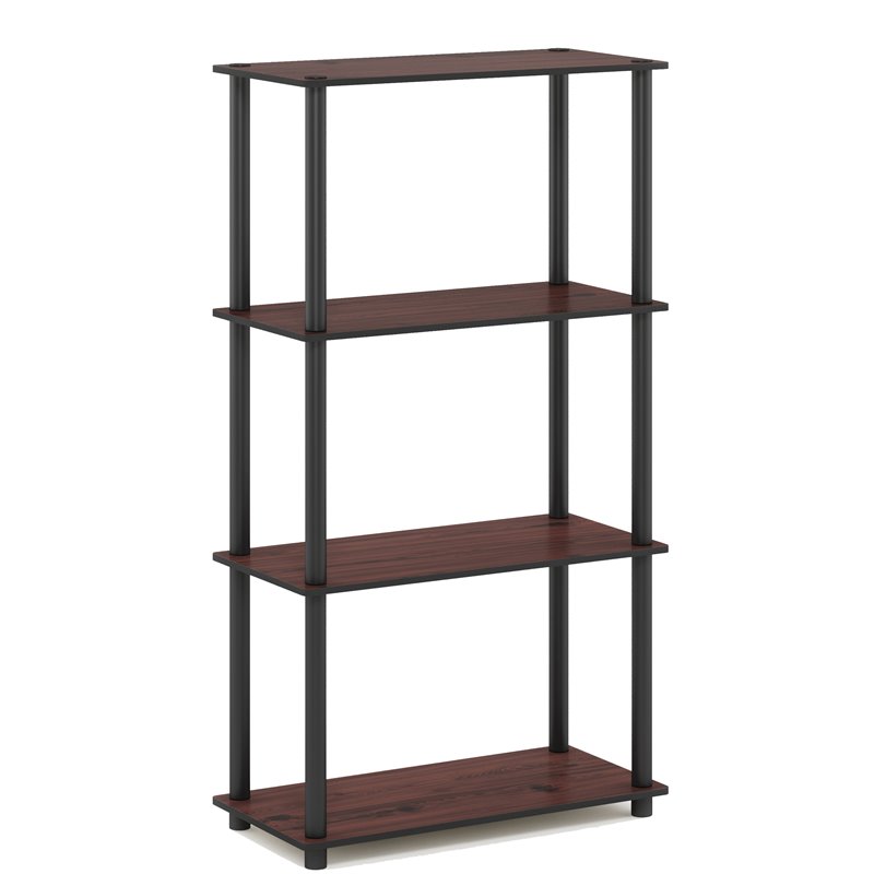 Pemberly Row Turn-N-Tube Wood 4-Tier Shelf Display Rack in Cherry/Black