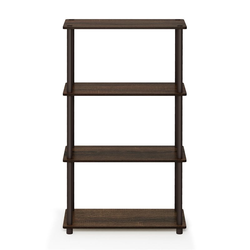 Pemberly Row Turn-N-Tube Wood 4-Tier Shelf Display Rack in Walnut/Brown