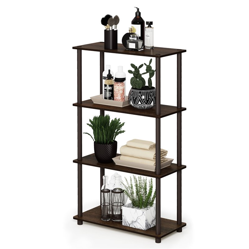 Pemberly Row Turn-N-Tube Wood 4-Tier Shelf Display Rack in Walnut/Brown