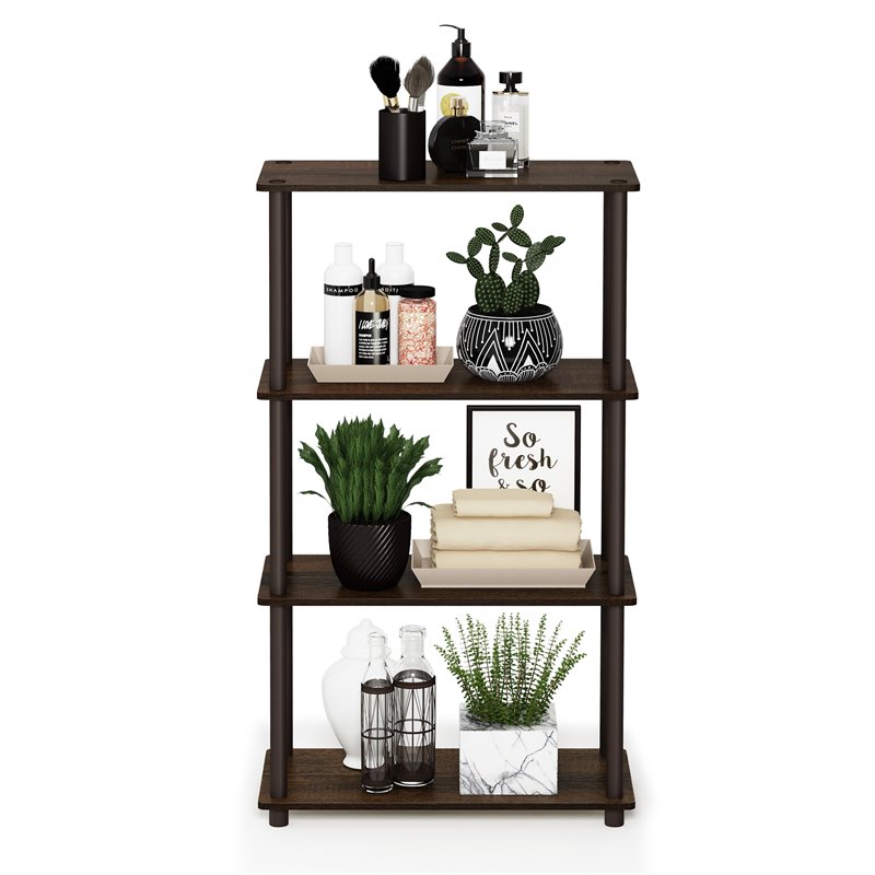 Pemberly Row Turn-N-Tube Wood 4-Tier Shelf Display Rack in Walnut/Brown