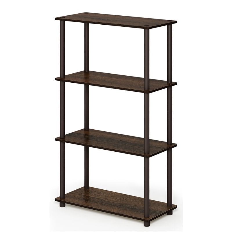 Pemberly Row Turn-N-Tube Wood 4-Tier Shelf Display Rack in Walnut/Brown