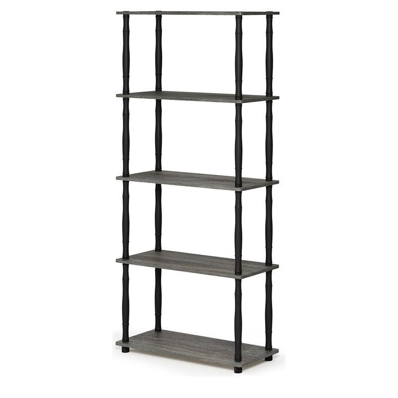 Pemberly Row Turn-N-Tube Wood 5-Tier Shelf Display Rack with Tubes in Oak Gray