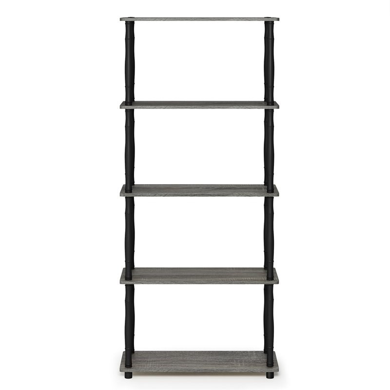 Pemberly Row Turn-N-Tube Wood 5-Tier Shelf Display Rack with Tubes in Oak Gray