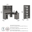 Pemberly Row L-Shaped Wood Desk with Hutch and Bookcase in Modern Gray