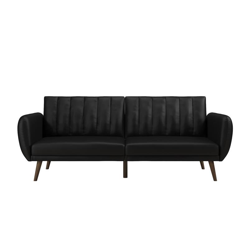Pemberly Row Futon in Convertible Sofa & Couch in Black Faux Leather