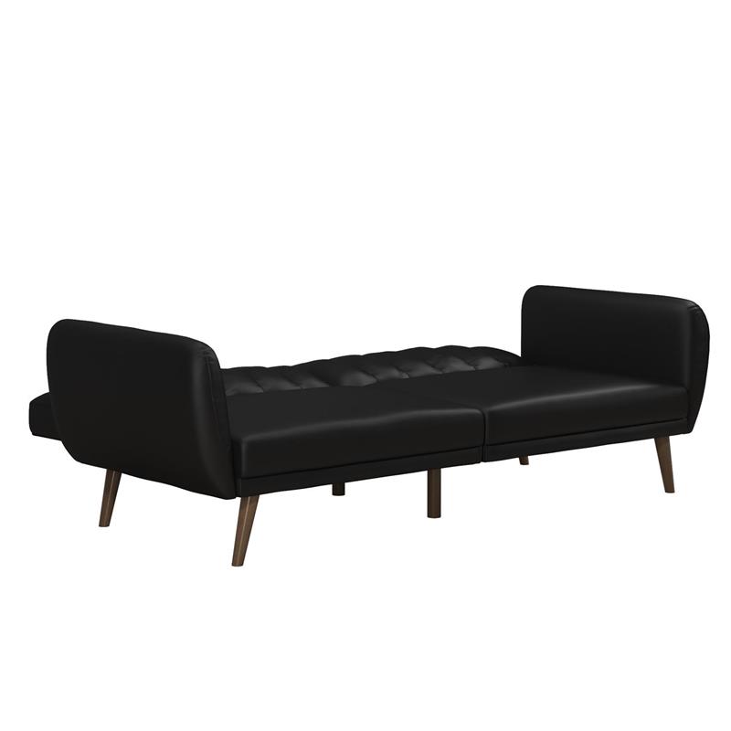 Pemberly Row Futon in Convertible Sofa & Couch in Black Faux Leather