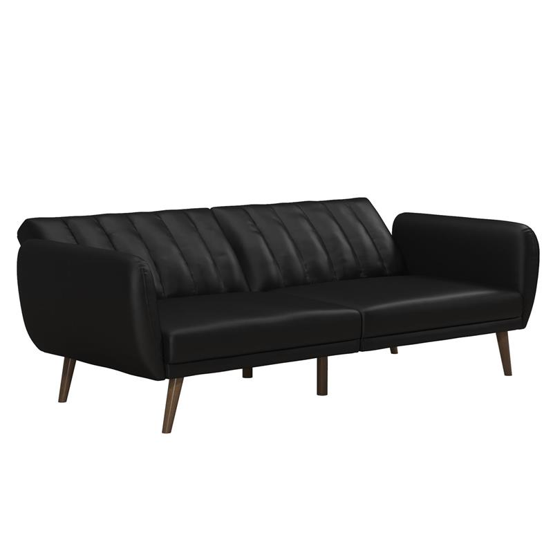 Pemberly Row Futon in Convertible Sofa & Couch in Black Faux Leather