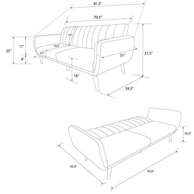 Pemberly Row Futon in Convertible Sofa & Couch in Black Faux Leather