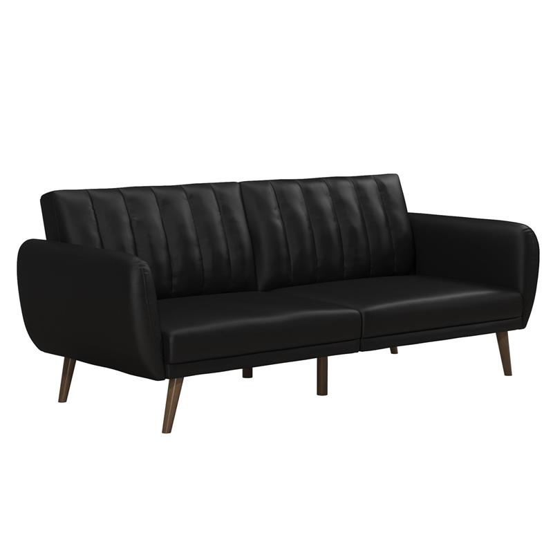 Pemberly Row Futon in Convertible Sofa & Couch in Black Faux Leather