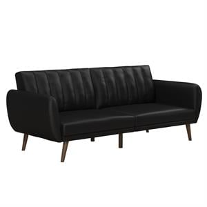 pemberly row futon in convertible sofa & couch in black faux leather