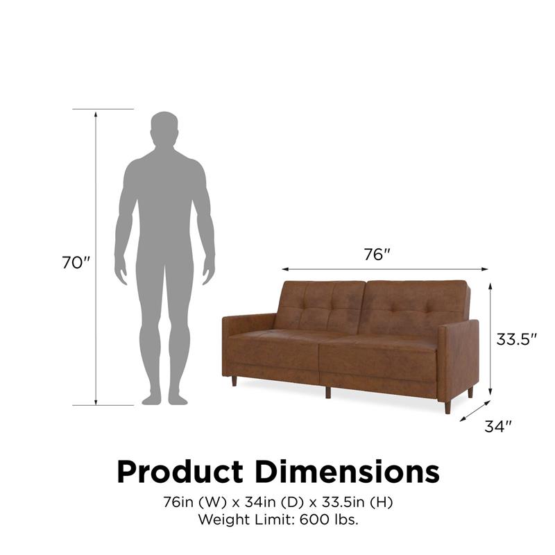 Pemberly Row Contemporary Coil Futon in Brown Finish Faux Leather