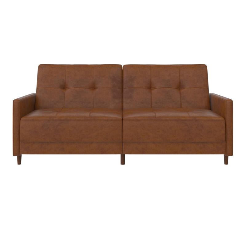 Pemberly Row Contemporary Coil Futon in Brown Finish Faux Leather