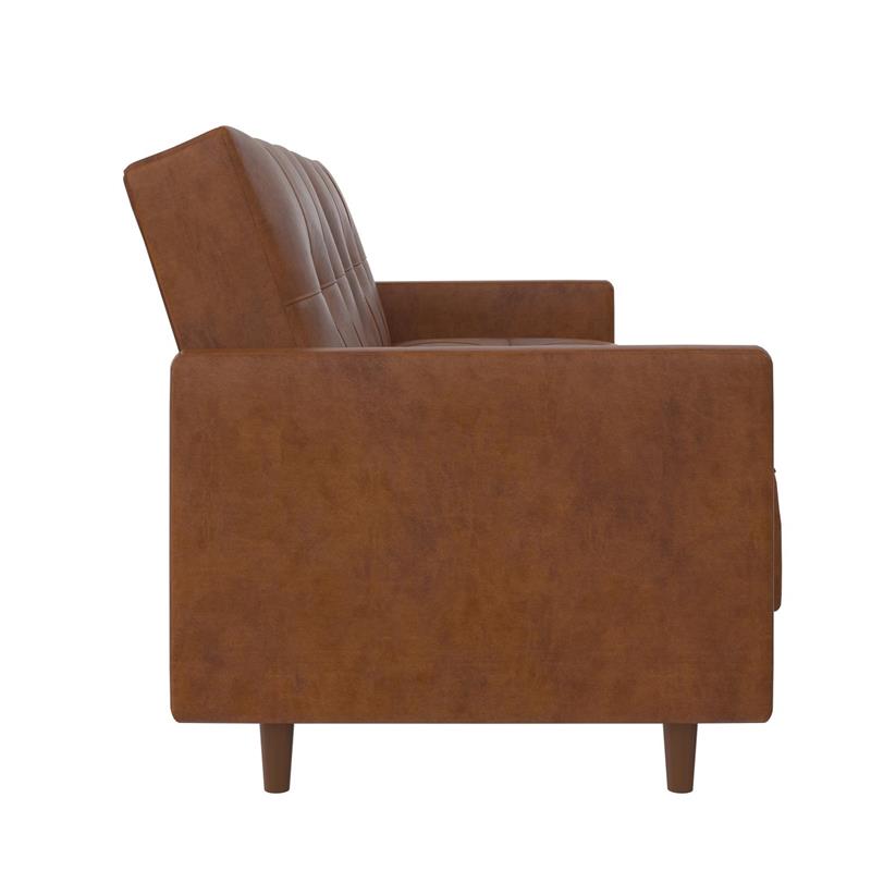 Pemberly Row Contemporary Coil Futon in Brown Finish Faux Leather