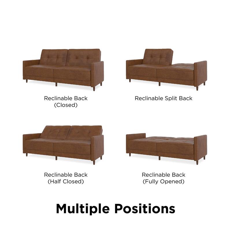 Pemberly Row Contemporary Coil Futon in Brown Finish Faux Leather