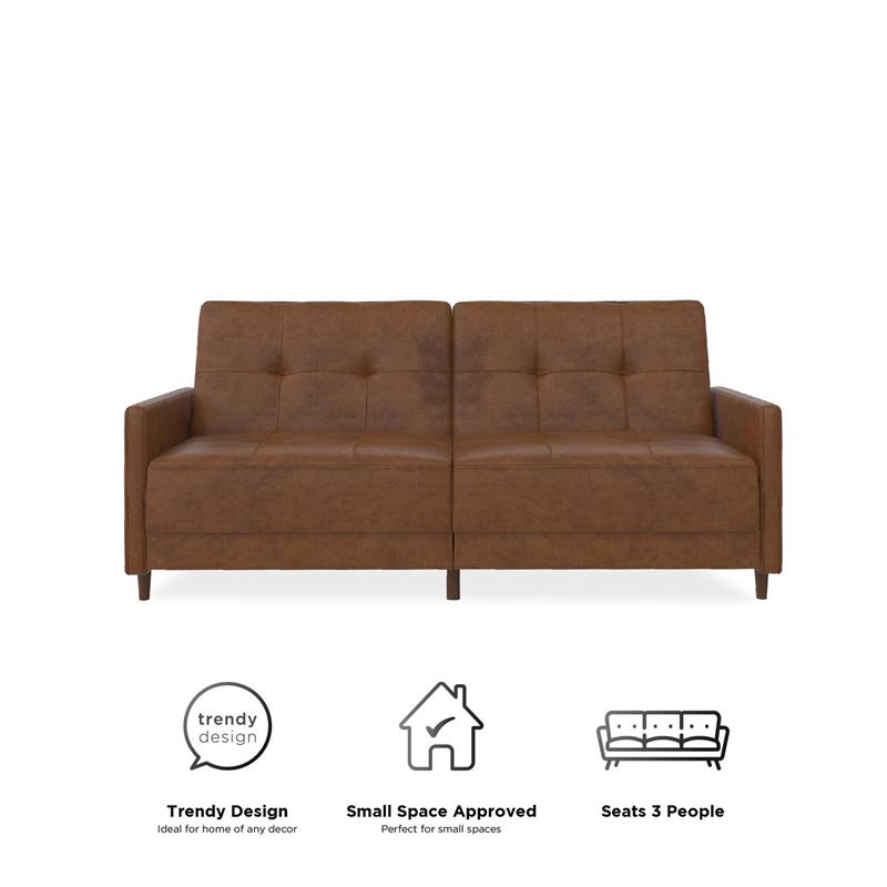 Pemberly Row Contemporary Coil Futon in Brown Finish Faux Leather