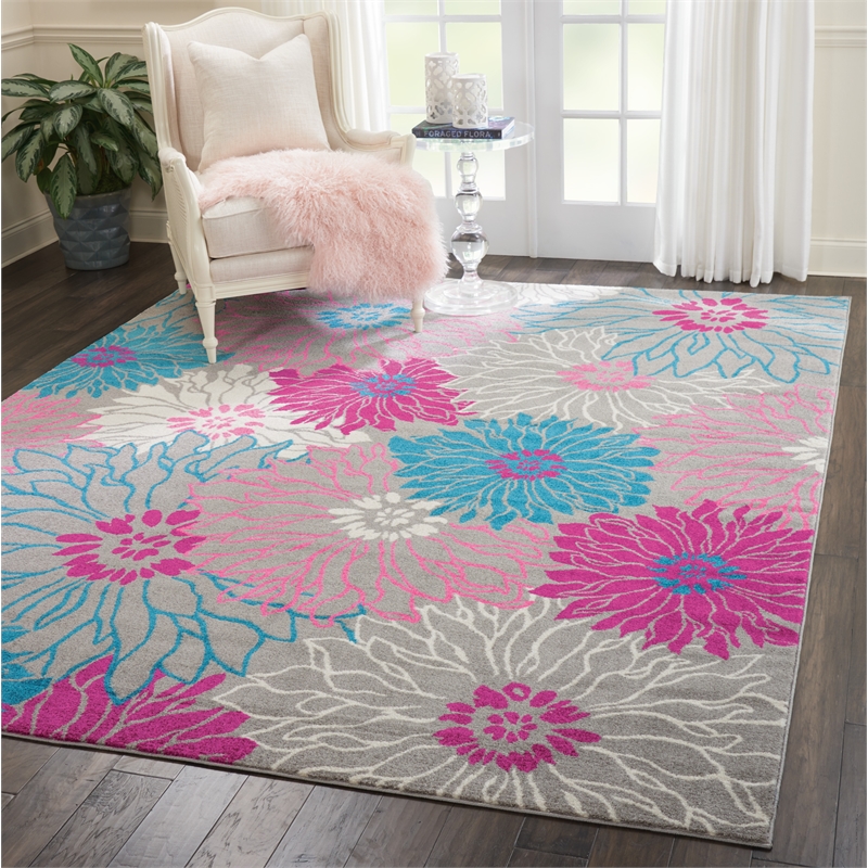 Pemberly Row 8' x 10' Pink and Gray Fabric Contemporary Area Rug
