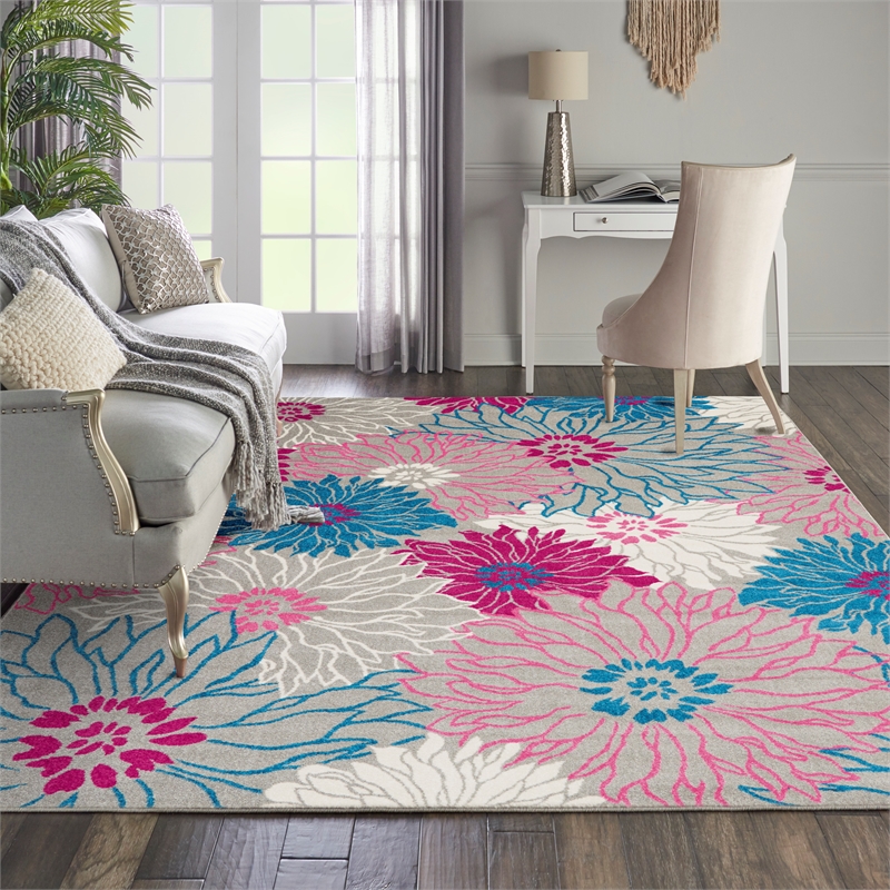 Pemberly Row 8' x 10' Pink and Gray Fabric Contemporary Area Rug