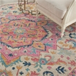 Pemberly Row Contemporary 8' Round Ivory Pink Fabric Bohemian Area Rug