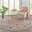 Pemberly Row Contemporary 8' Round Ivory Pink Fabric Bohemian Area Rug