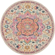 Pemberly Row Contemporary 8' Round Ivory Pink Fabric Bohemian Area Rug