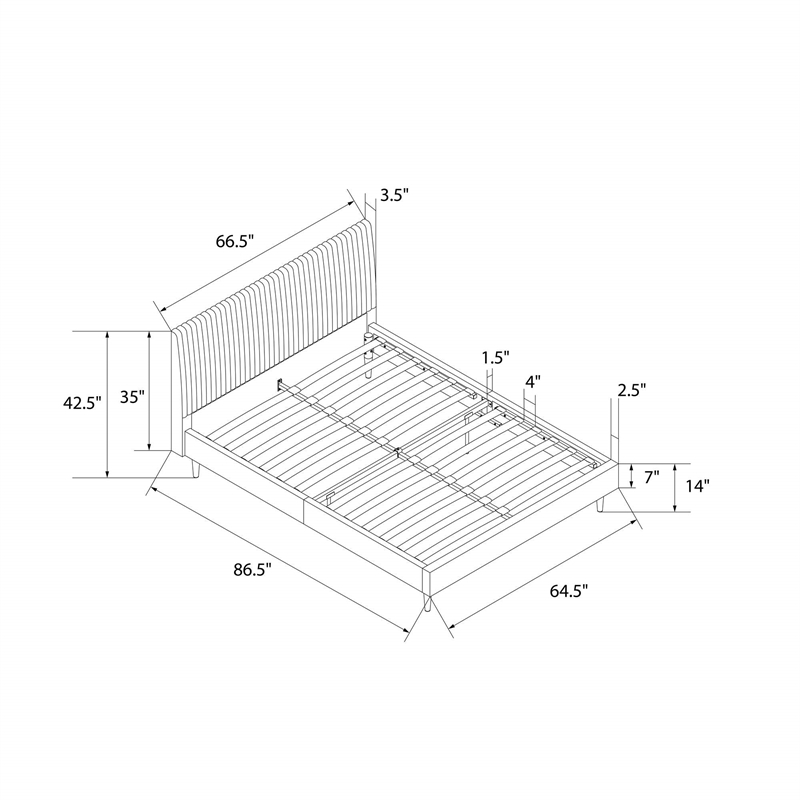 Pemberly Row Queen Upholstered Platform Bed in Light Gray Velvet