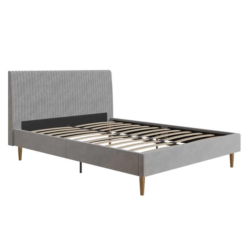 Pemberly Row Queen Upholstered Platform Bed in Light Gray Velvet