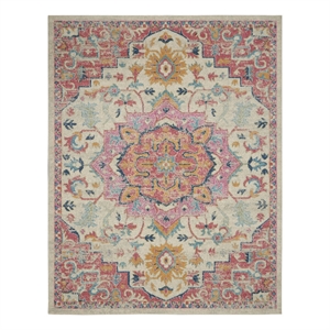 Pemberly Row Contemporary 9' x 12' Ivory Pink Fabric Bohemian Area Rug