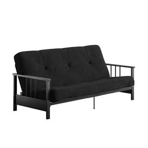 Pemberly Row Full Metal Arm Futon with 6&quot Thermobonded Black Microfiber Mattress