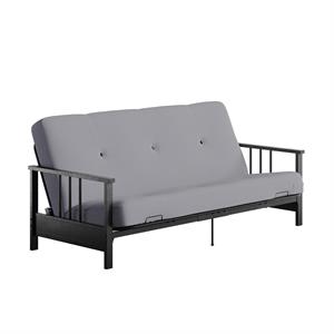 Pemberly Row Full Metal Arm Futon with 6&quot Thermobonded Herringbone Mattress