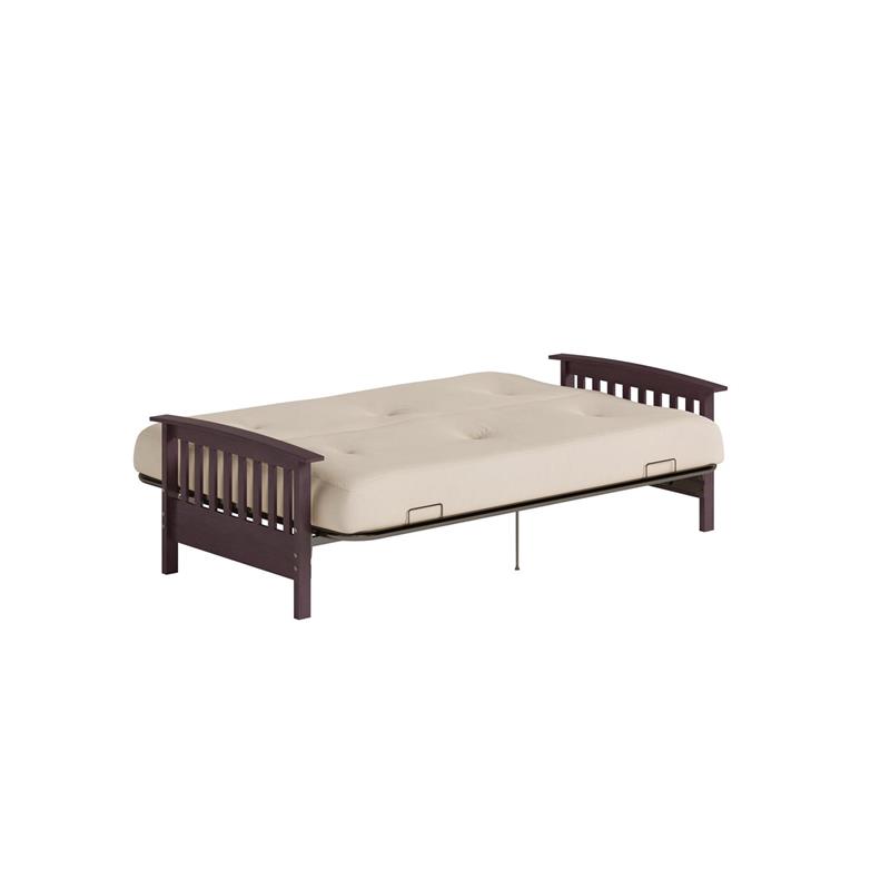 Pemberly Row Full Espresso Wood Arm Futon Frame with 6