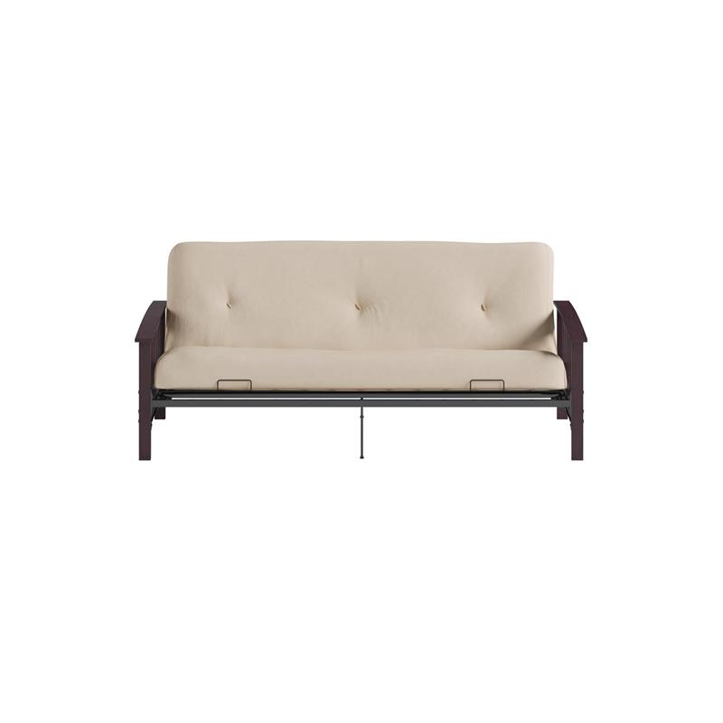 Pemberly Row Full Espresso Wood Arm Futon Frame with 6