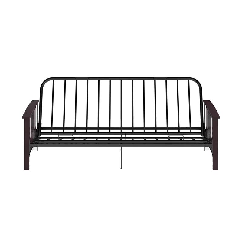Pemberly Row Full Espresso Wood Arm Futon Frame with 6