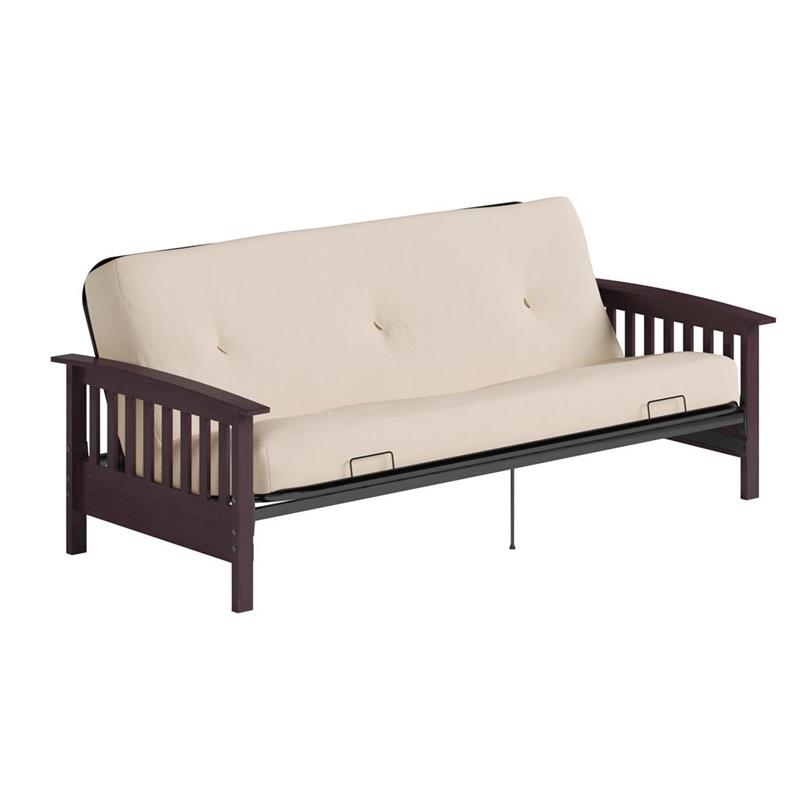 Pemberly Row Full Espresso Wood Arm Futon Frame with 6
