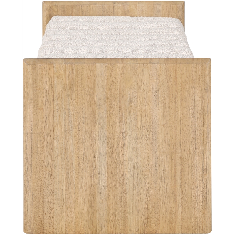 Pemberly Row Solid Wood Rich Bench in Natural with Cream Fabric Cushion Rolls