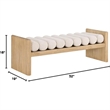 Pemberly Row Solid Wood Rich Bench in Natural with Cream Fabric Cushion Rolls