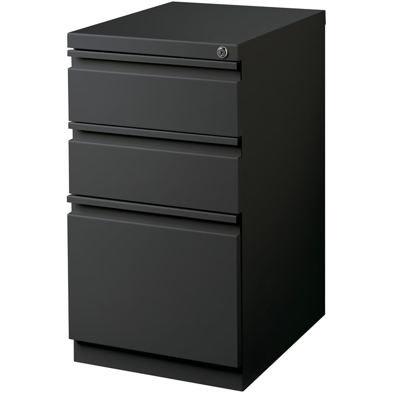 Pemberly Row 3-Drawer Modern Metal Mobile Pedestal Filing Cabinet in Charcoal