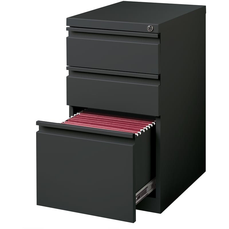 Pemberly Row 3-Drawer Modern Metal Mobile Pedestal Filing Cabinet in Charcoal