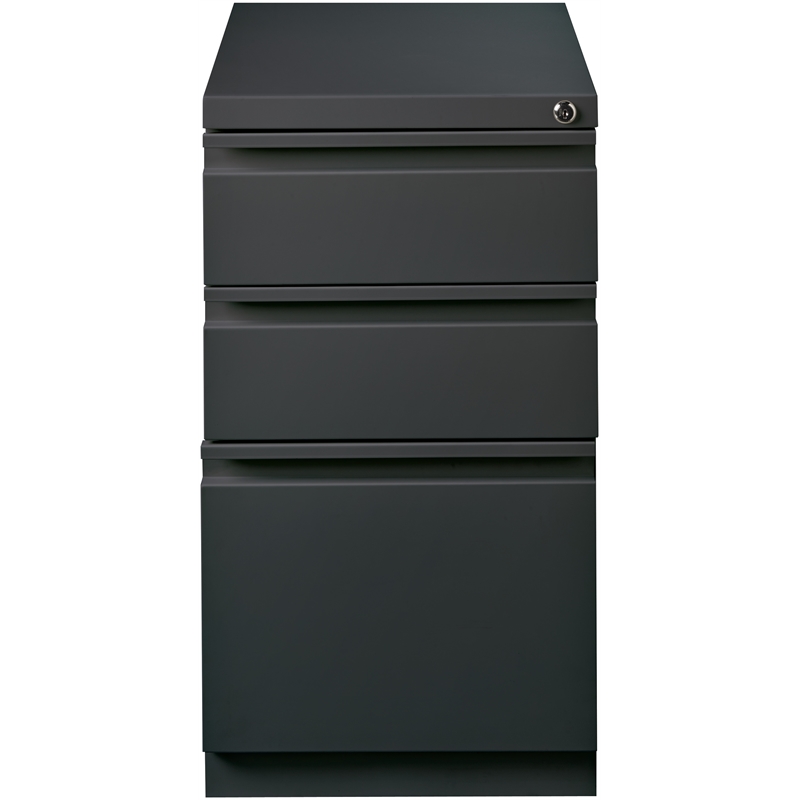 Pemberly Row 3-Drawer Modern Metal Mobile Pedestal Filing Cabinet in Charcoal