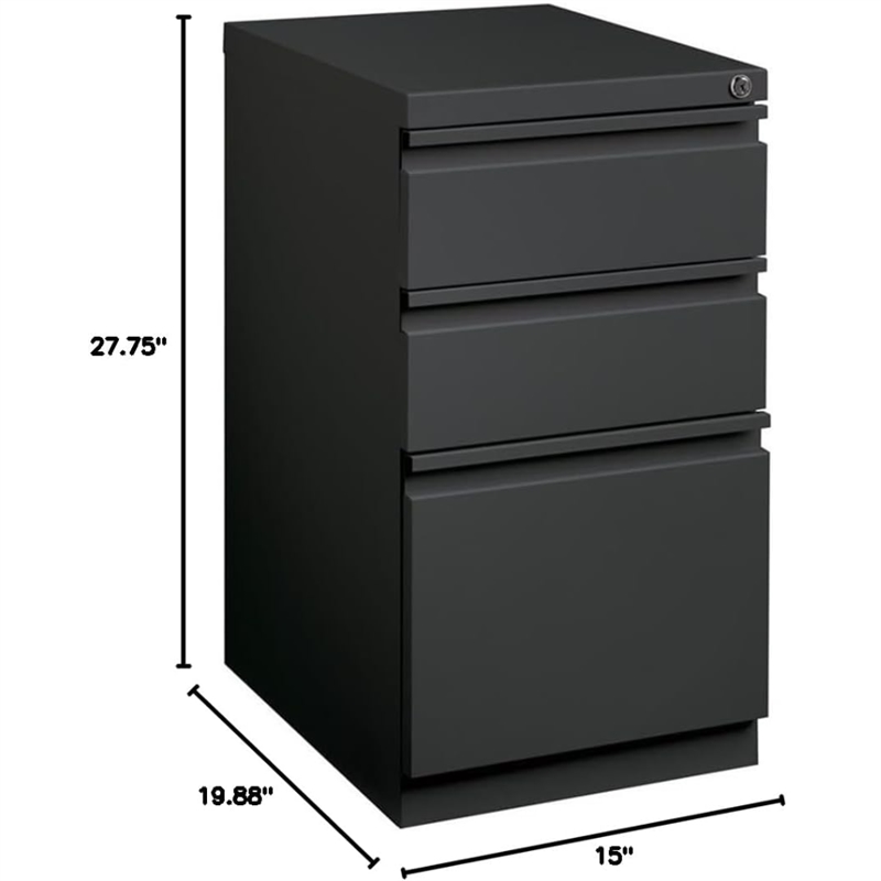 Pemberly Row 3-Drawer Modern Metal Mobile Pedestal Filing Cabinet in Charcoal