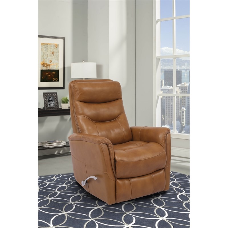 Pemberly Row Transitional Leather Manual Swivel Glider Recliner in Brown