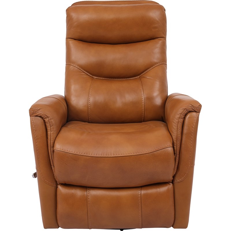 Pemberly Row Transitional Leather Manual Swivel Glider Recliner in Brown