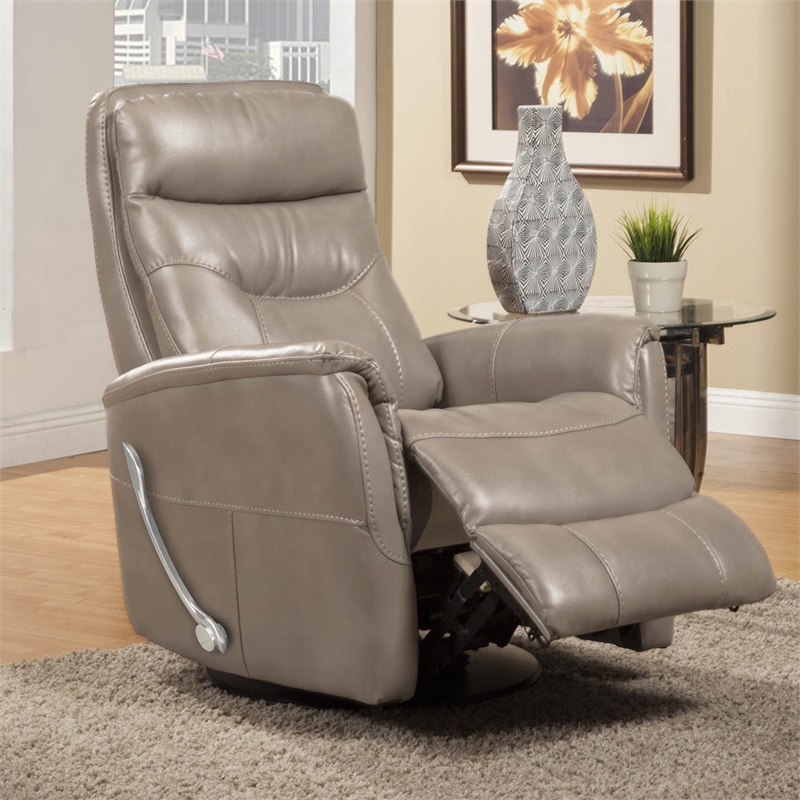 Pemberly Row Transitional Faux Leather Manual Swivel Glider Recliner in Brown