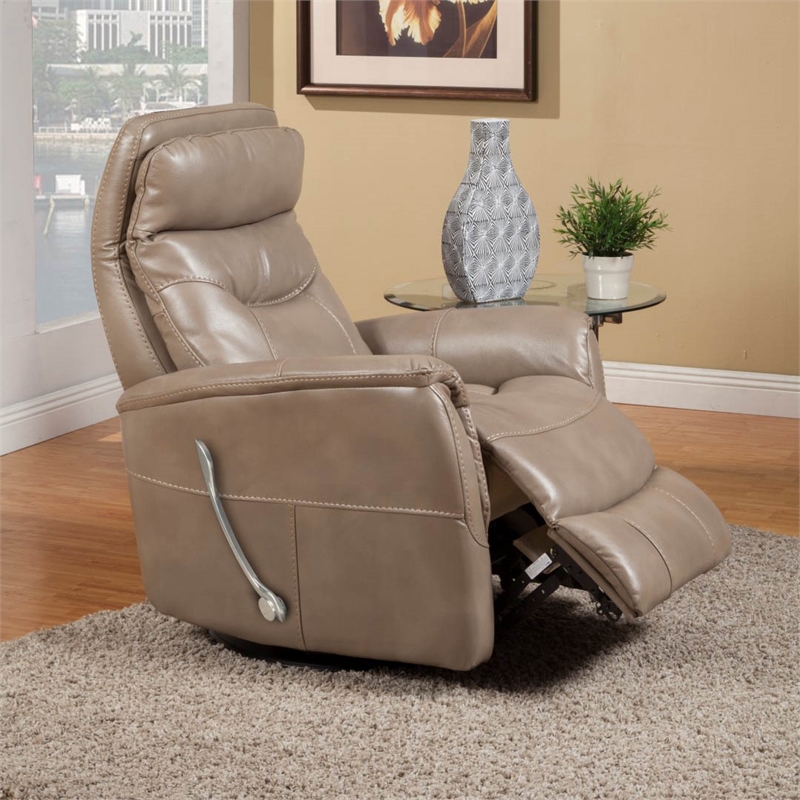 Pemberly Row Transitional Faux Leather Manual Swivel Glider Recliner in Brown