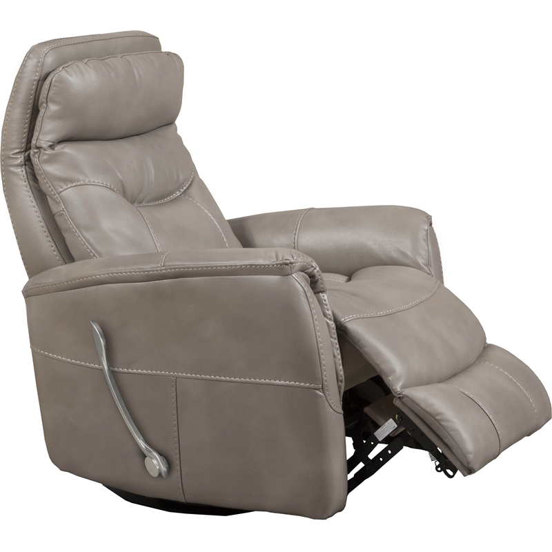 Pemberly Row Transitional Faux Leather Manual Swivel Glider Recliner in Brown