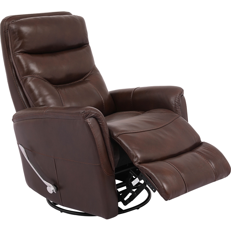 Pemberly Row Transitional Leather Manual Swivel Glider Recliner in Chocolate